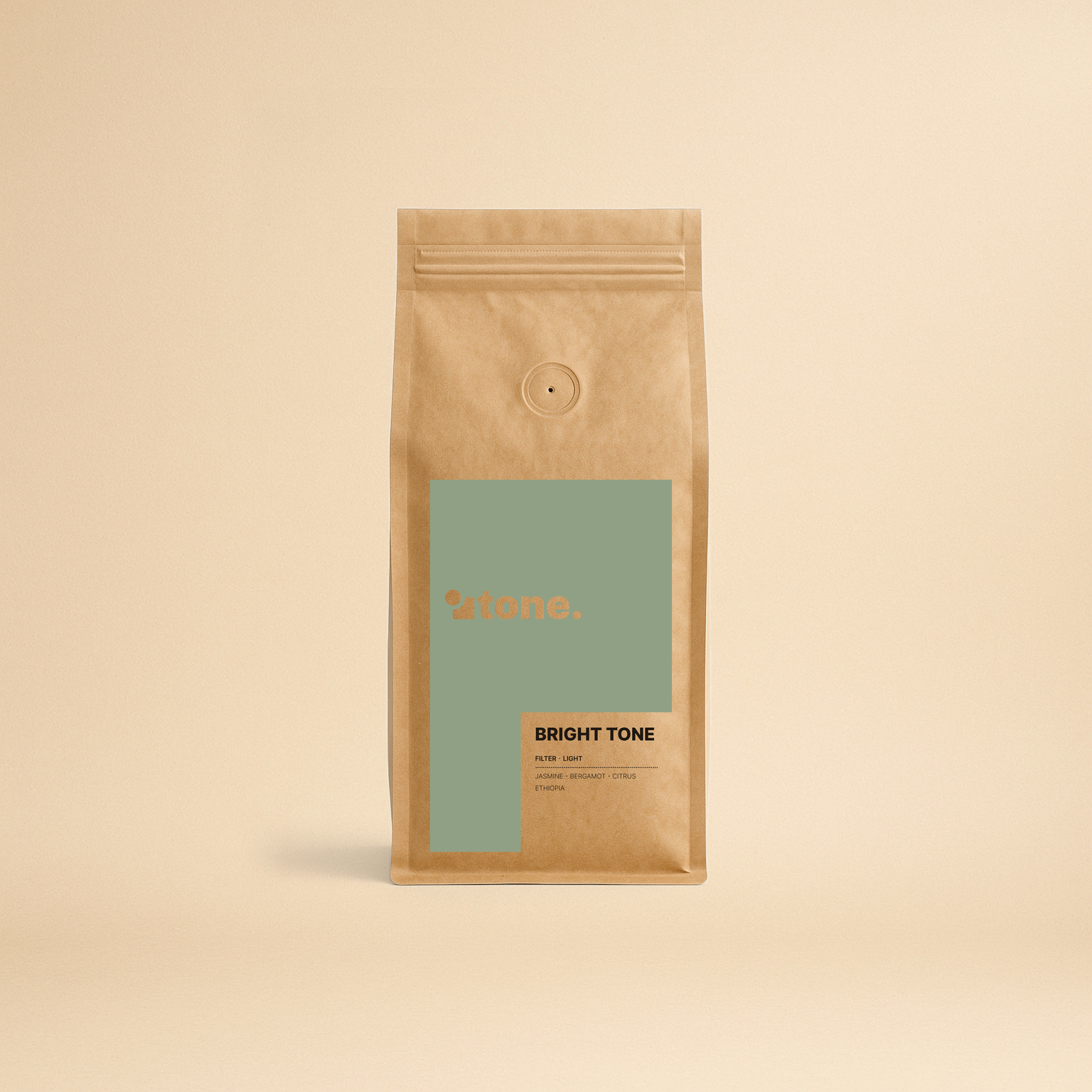 Bright Tone coffee bag — light roast Ethiopia Yirgacheffe single origin, washed process, whole bean — Tone Coffee Vancouver